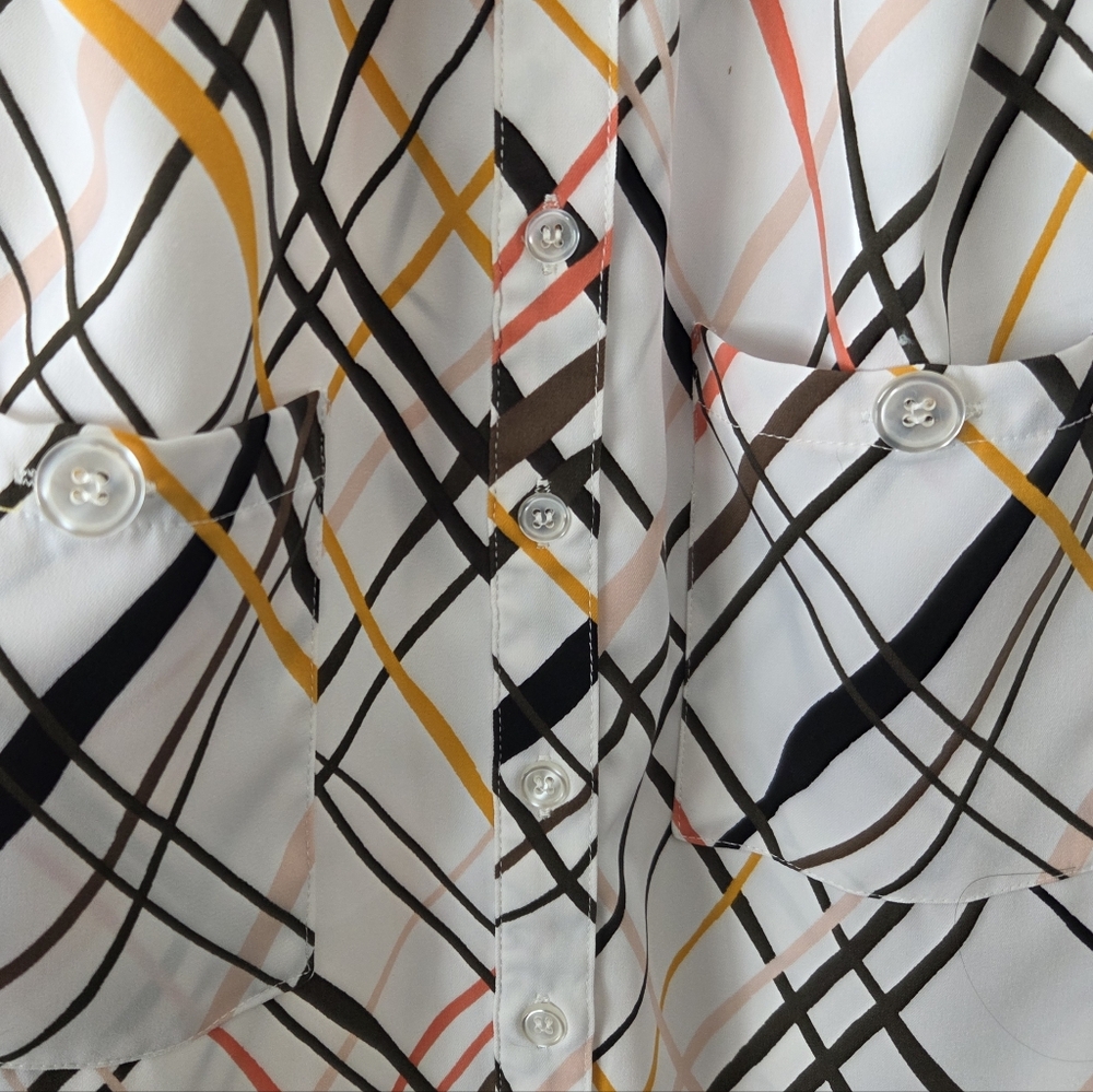 New York & Co White Plaid Button Front Shirt Dress Belted Small Petite EUC NY&Co - Picture 7 of 16